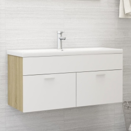 Armario para lavabo contrachapada blanco roble 100x38,5x46 cm