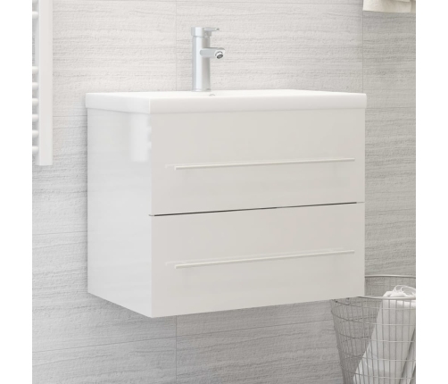 Mueble de lavabo madera ingeniería blanco brillo 60x38,5x48 cm