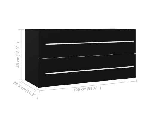 Armario para lavabo madera contrachapada negro 100x38,5x48 cm