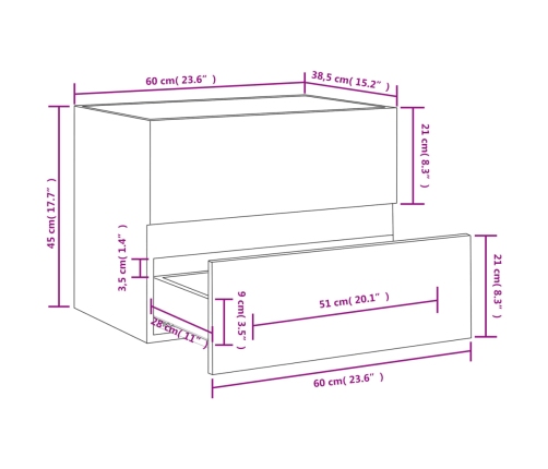 Armario para lavabo madera contrachapada blanco 60x38,5x45 cm