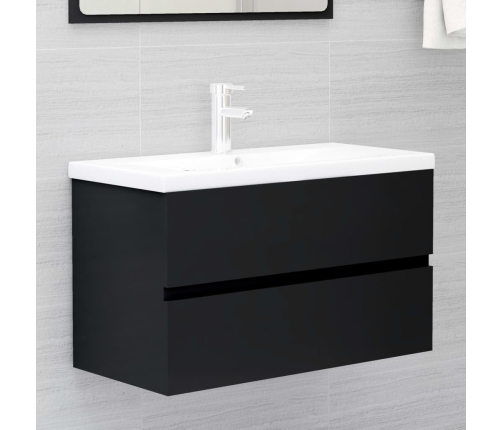 Mueble de lavabo madera de ingeniería negro 80x38,5x45 cm