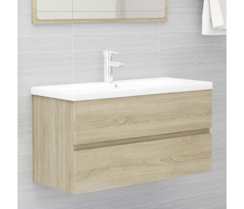 Armario lavabo madera contrachapada roble Sonoma 90x38,5x45 cm