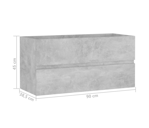 Armario para lavabo contrachapada gris hormigón 90x38,5x45 cm