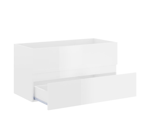 Mueble de lavabo madera ingeniería blanco brillo 90x38,5x45 cm