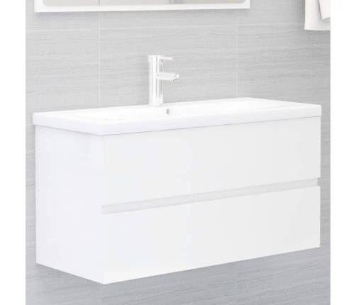 Mueble de lavabo madera ingeniería blanco brillo 90x38,5x45 cm