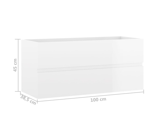 Mueble de lavabo madera ingeniería blanco brillo 100x38,5x45 cm