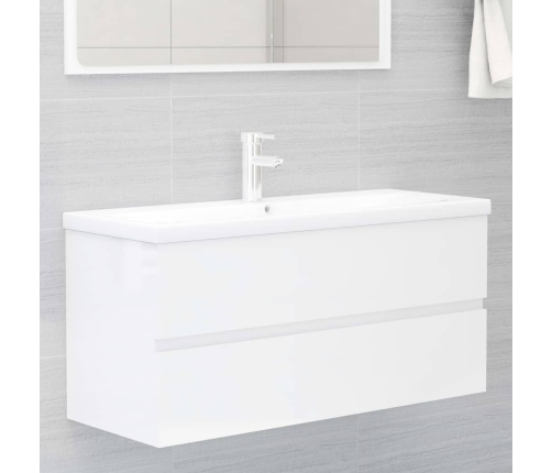 Mueble de lavabo madera ingeniería blanco brillo 100x38,5x45 cm