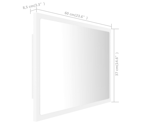 Espejo de baño LED acrílico blanco 60x8,5x37 cm