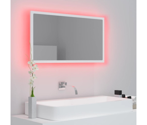 Espejo de baño LED acrílico blanco 80x8,5x37 cm