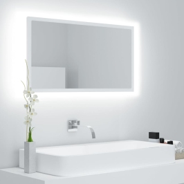 Espejo de baño LED acrílico blanco 80x8,5x37 cm