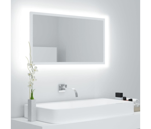 Espejo de baño LED acrílico blanco 80x8,5x37 cm