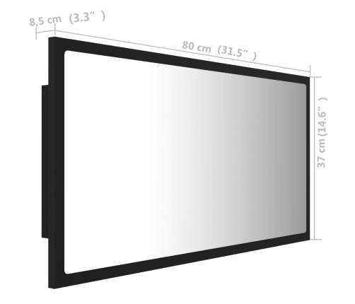 Espejo baño LED negro acrílico 80x8,5x37 cm