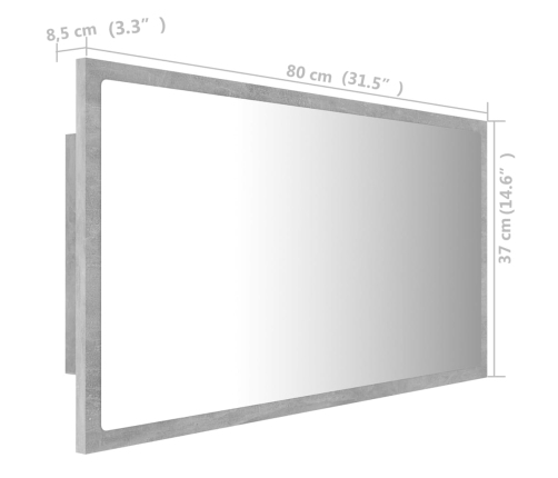 Espejo de baño acrílico gris hormigón 80x8,5x37 cm