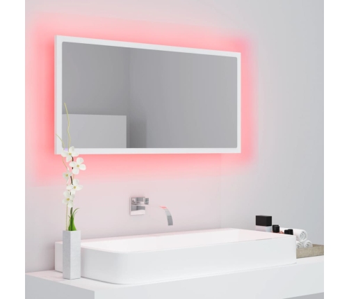 Espejo de baño LED acrílico blanco 90x8,5x37 cm