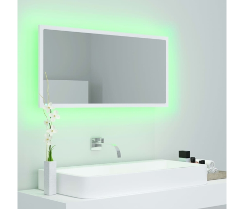 Espejo de baño LED acrílico blanco 90x8,5x37 cm