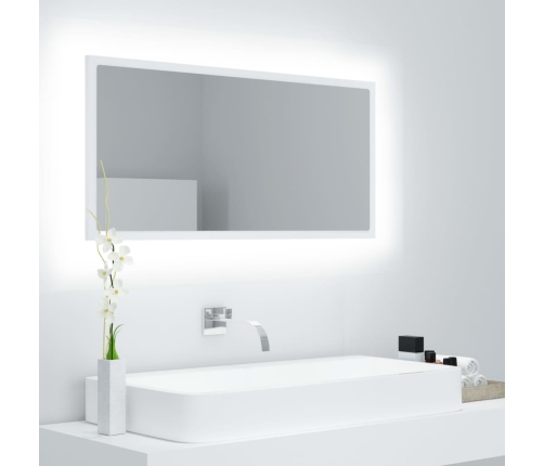 Espejo de baño LED acrílico blanco 90x8,5x37 cm