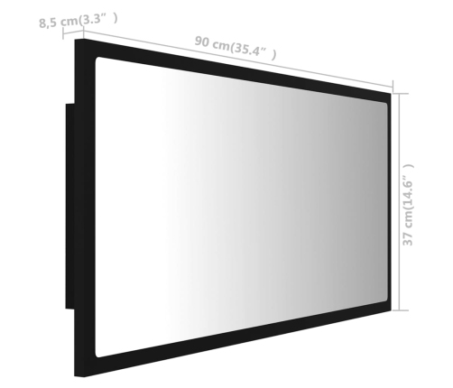 Espejo de baño LED acrílico negro brillo 90x8,5x37 cm