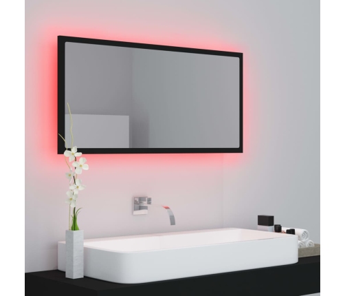 Espejo de baño LED acrílico negro brillo 90x8,5x37 cm