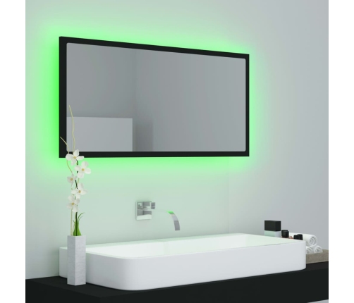 Espejo de baño LED acrílico negro brillo 90x8,5x37 cm