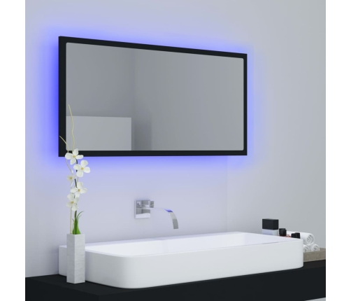 Espejo de baño LED acrílico negro brillo 90x8,5x37 cm