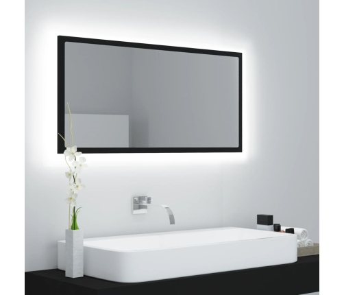 Espejo de baño LED acrílico negro brillo 90x8,5x37 cm