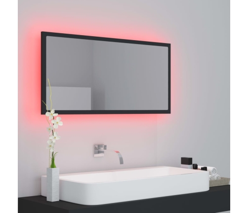 Espejo de baño LED acrílico gris brillo 90x8,5x37 cm