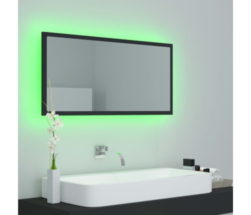 Espejo de baño LED acrílico gris brillo 90x8,5x37 cm