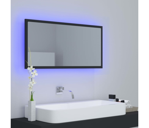 Espejo de baño LED acrílico gris brillo 90x8,5x37 cm