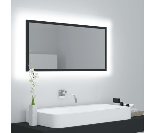 Espejo de baño LED acrílico gris brillo 90x8,5x37 cm