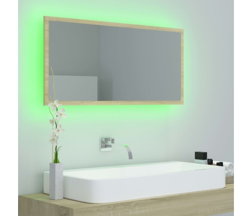 Espejo de baño LED acrílico color roble Sonoma 90x8,5x37 cm