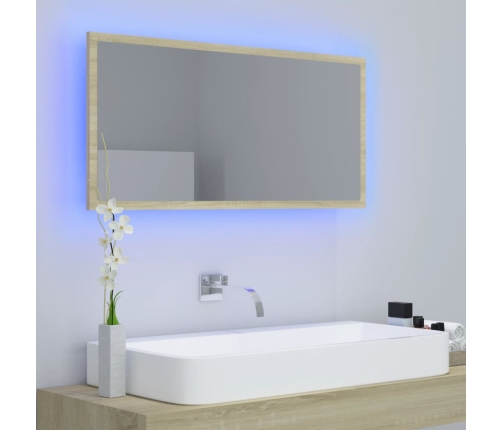 Espejo de baño LED acrílico color roble Sonoma 90x8,5x37 cm