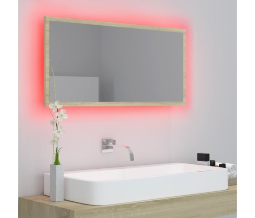 Espejo de baño LED acrílico color roble Sonoma 90x8,5x37 cm