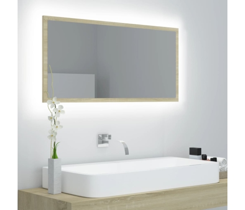 Espejo de baño LED acrílico color roble Sonoma 90x8,5x37 cm