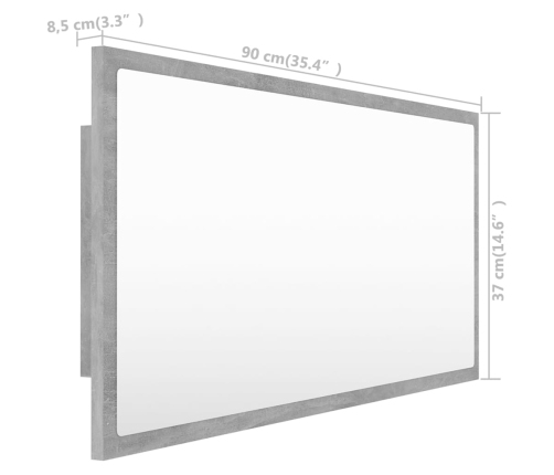 Espejo de baño LED acrílico gris hormigón 90x8,5x37 cm