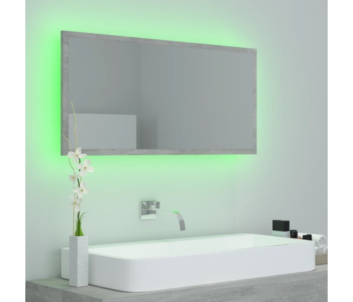 Espejo de baño LED acrílico gris hormigón 90x8,5x37 cm