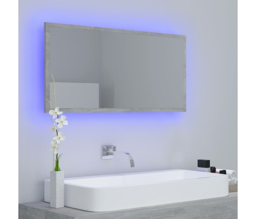 Espejo de baño LED acrílico gris hormigón 90x8,5x37 cm