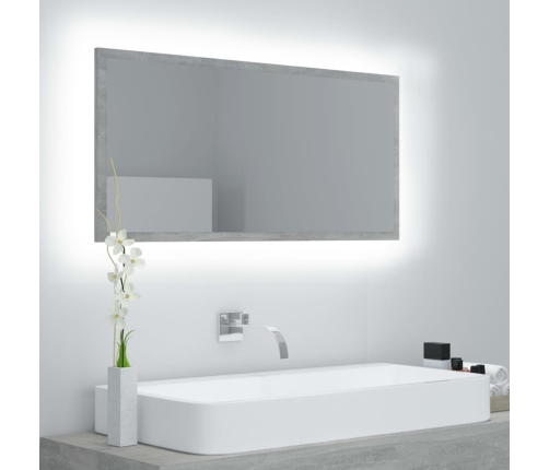 Espejo de baño LED acrílico gris hormigón 90x8,5x37 cm