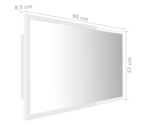 Espejo de baño LED crílico blanco brillo 90x8,5x37 cm