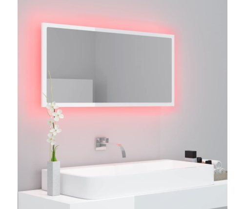 Espejo de baño LED crílico blanco brillo 90x8,5x37 cm