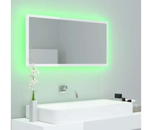 Espejo de baño LED crílico blanco brillo 90x8,5x37 cm