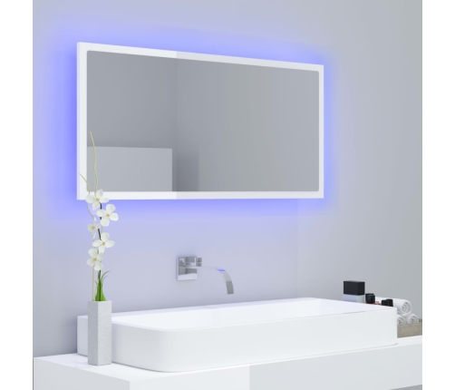 Espejo de baño LED crílico blanco brillo 90x8,5x37 cm