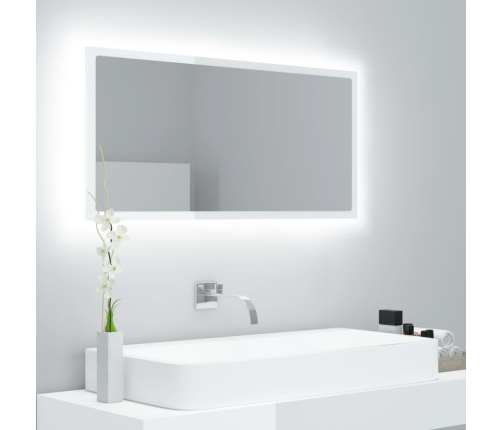 Espejo de baño LED crílico blanco brillo 90x8,5x37 cm