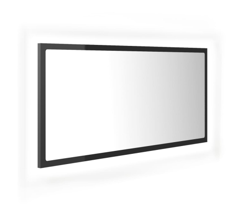 Espejo de baño LED acrílico gris brillo 90x8,5x37 cm