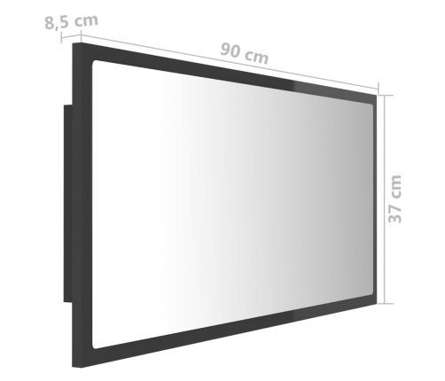 Espejo de baño LED acrílico gris brillo 90x8,5x37 cm