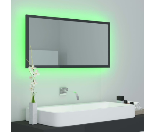 Espejo de baño LED acrílico gris brillo 90x8,5x37 cm