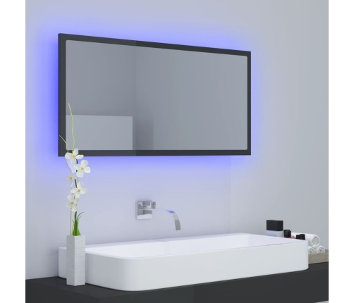 Espejo de baño LED acrílico gris brillo 90x8,5x37 cm