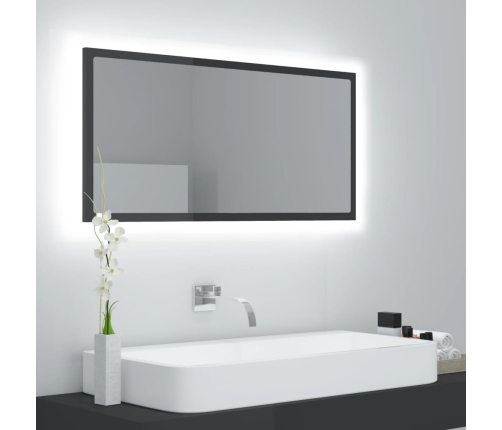 Espejo de baño LED acrílico gris brillo 90x8,5x37 cm