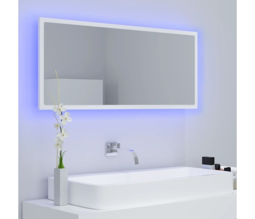 Espejo de baño LED acrílico blanco 100x8,5x37 cm