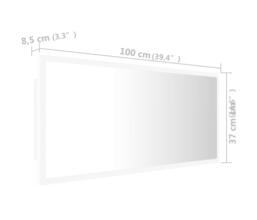 Espejo de baño LED acrílico blanco 100x8,5x37 cm