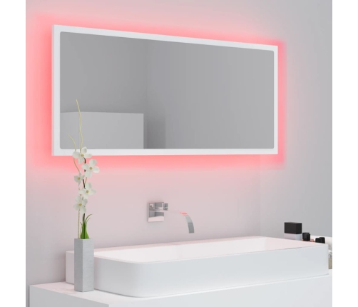 Espejo de baño LED acrílico blanco 100x8,5x37 cm